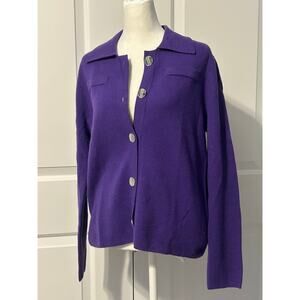 Carlisle Collection Purple Merino Wool Button Front Cardigan Sweater Medium